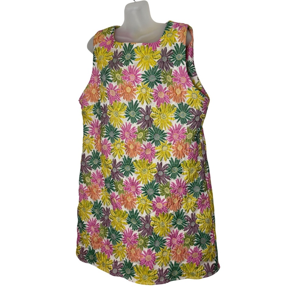 Truly You Floral Daisy Sleeveless Shift Dress Multicolor Retro Size 20
